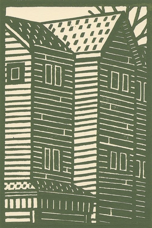 Woodcut illustration of a house